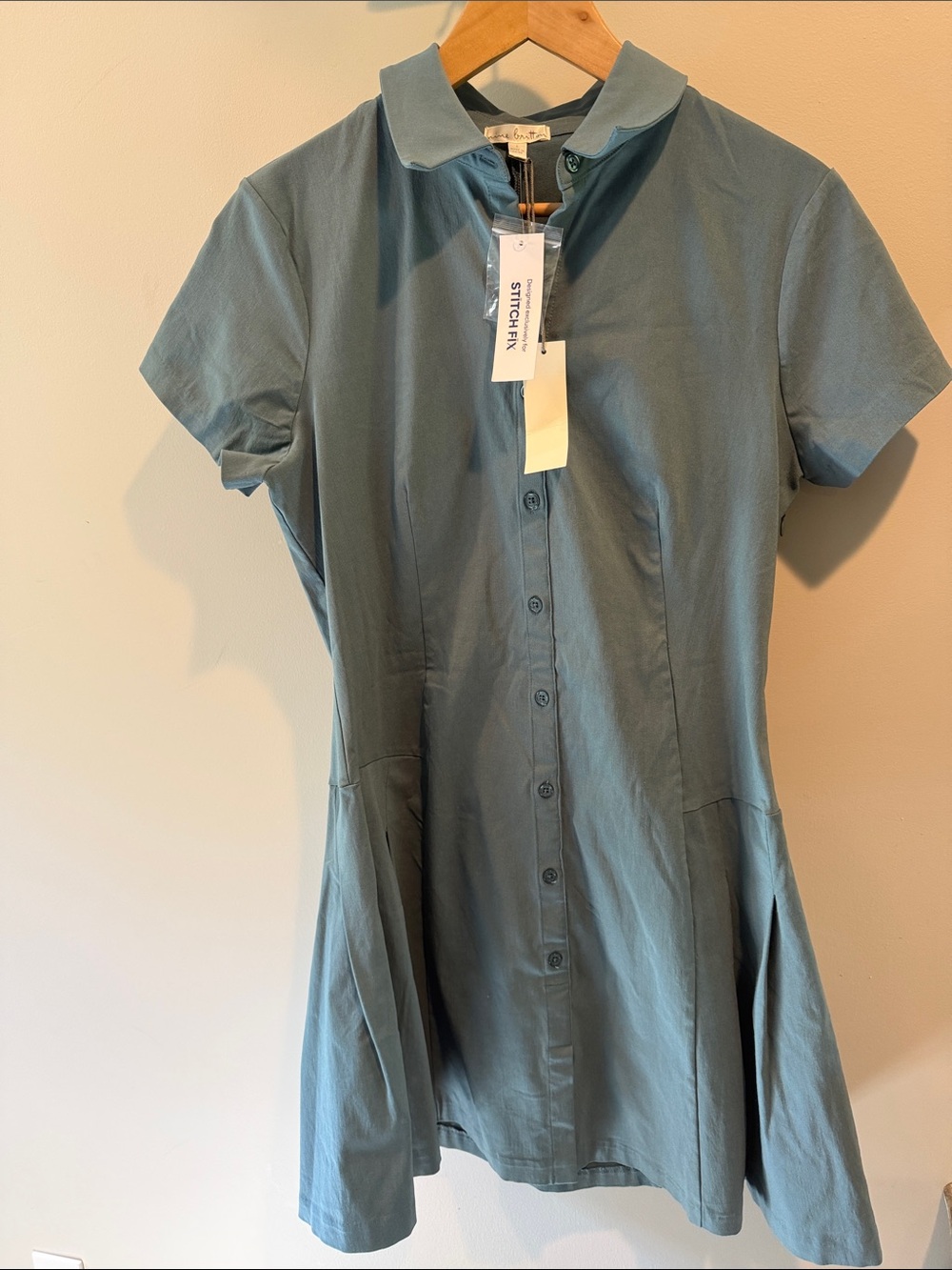Nine Britton Stitch Fix Large Steel Blue Collared Button Down Fit & Flare Dress